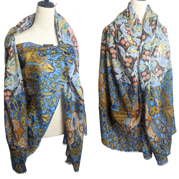 Louis Vuitton Paris Oversized Cashmere Scarf Made in Italy Floral Swan Mystical - Picture 1 of 16